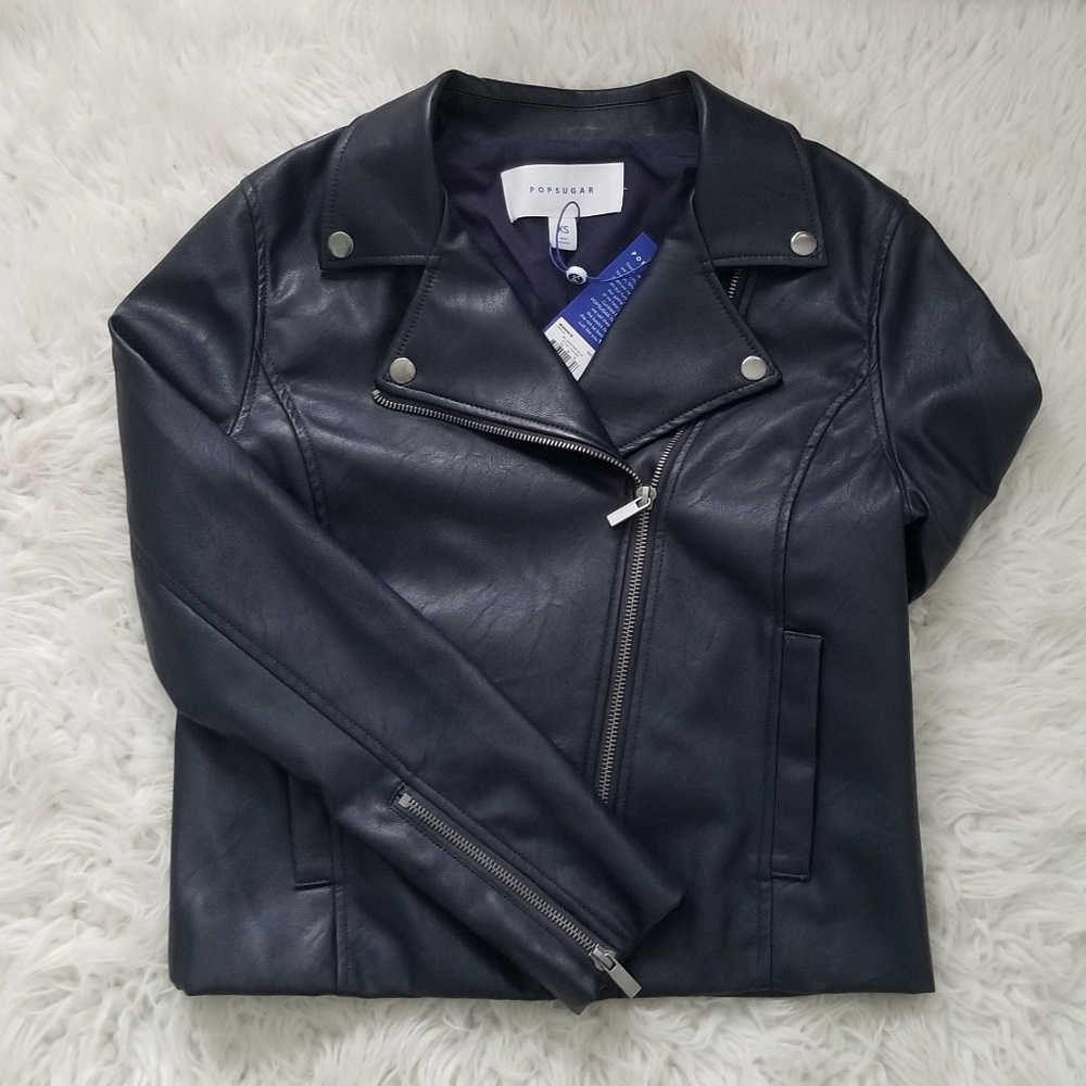 NWT Popsugar XS Moto crop faux leather jacket